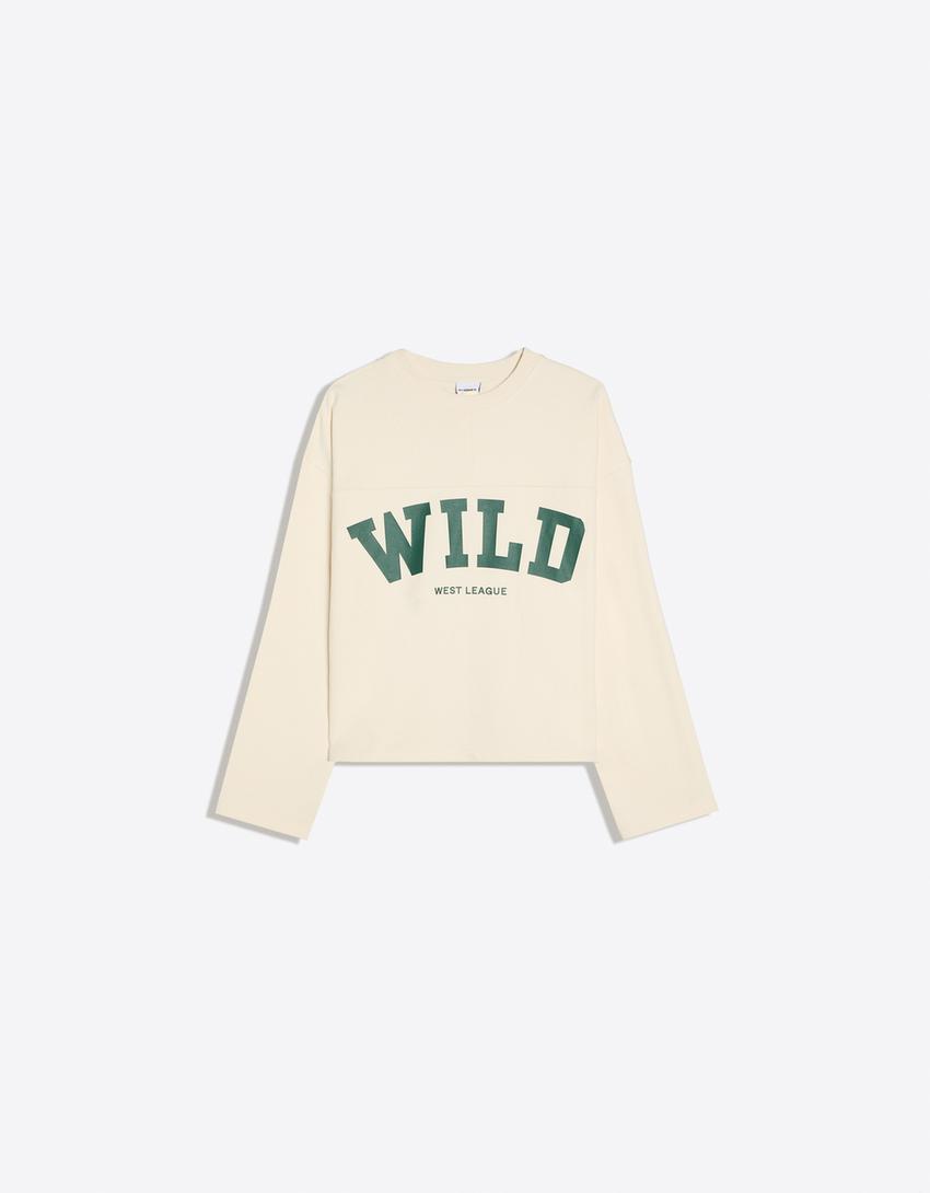 Moletom gola redonda estampado-Off-white