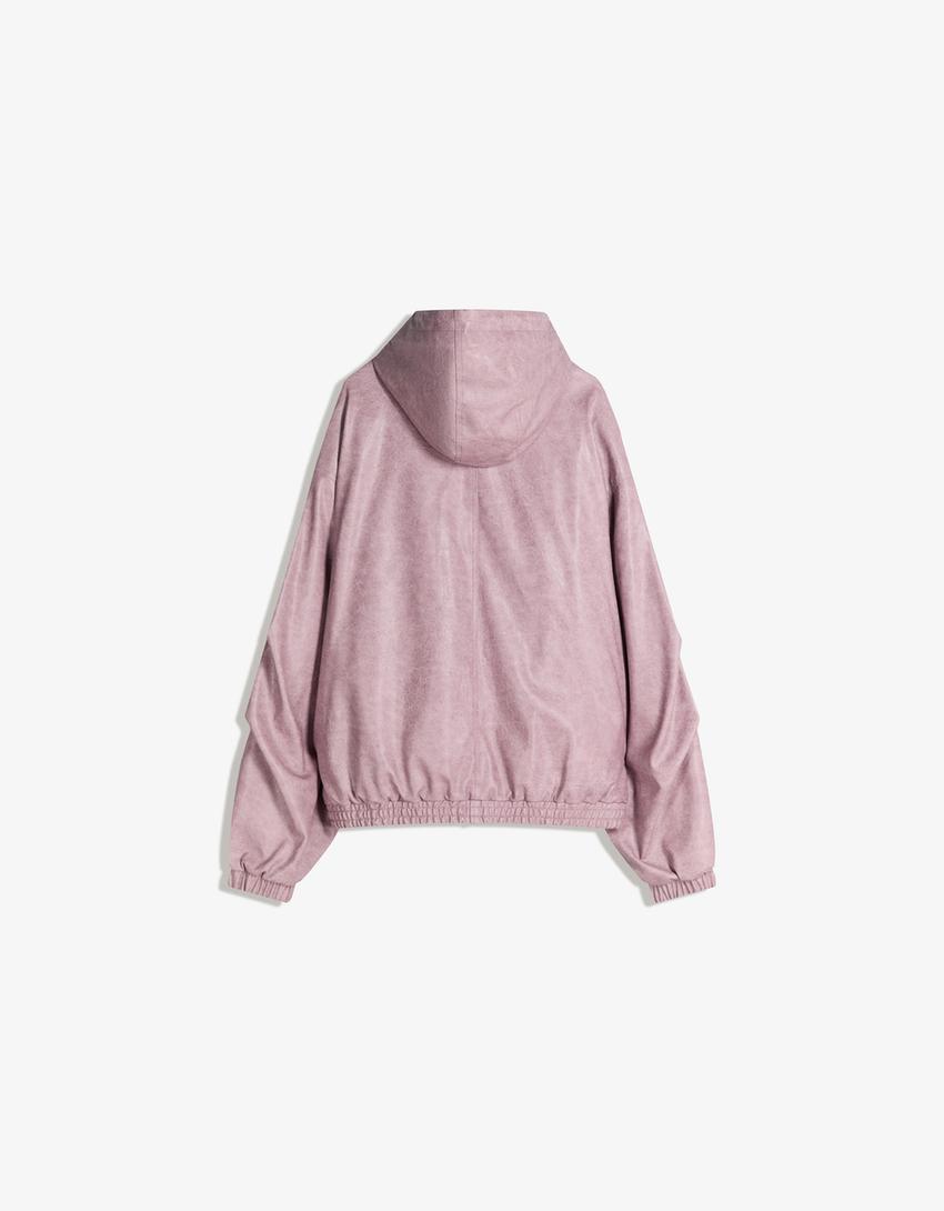Hooded leather effect jacket-Pink
