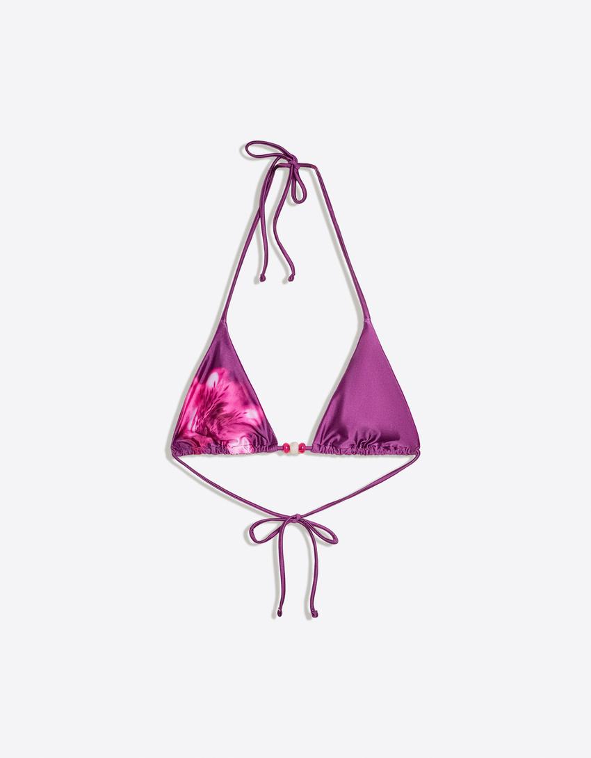 Top bikini triángulo satinado-Morado