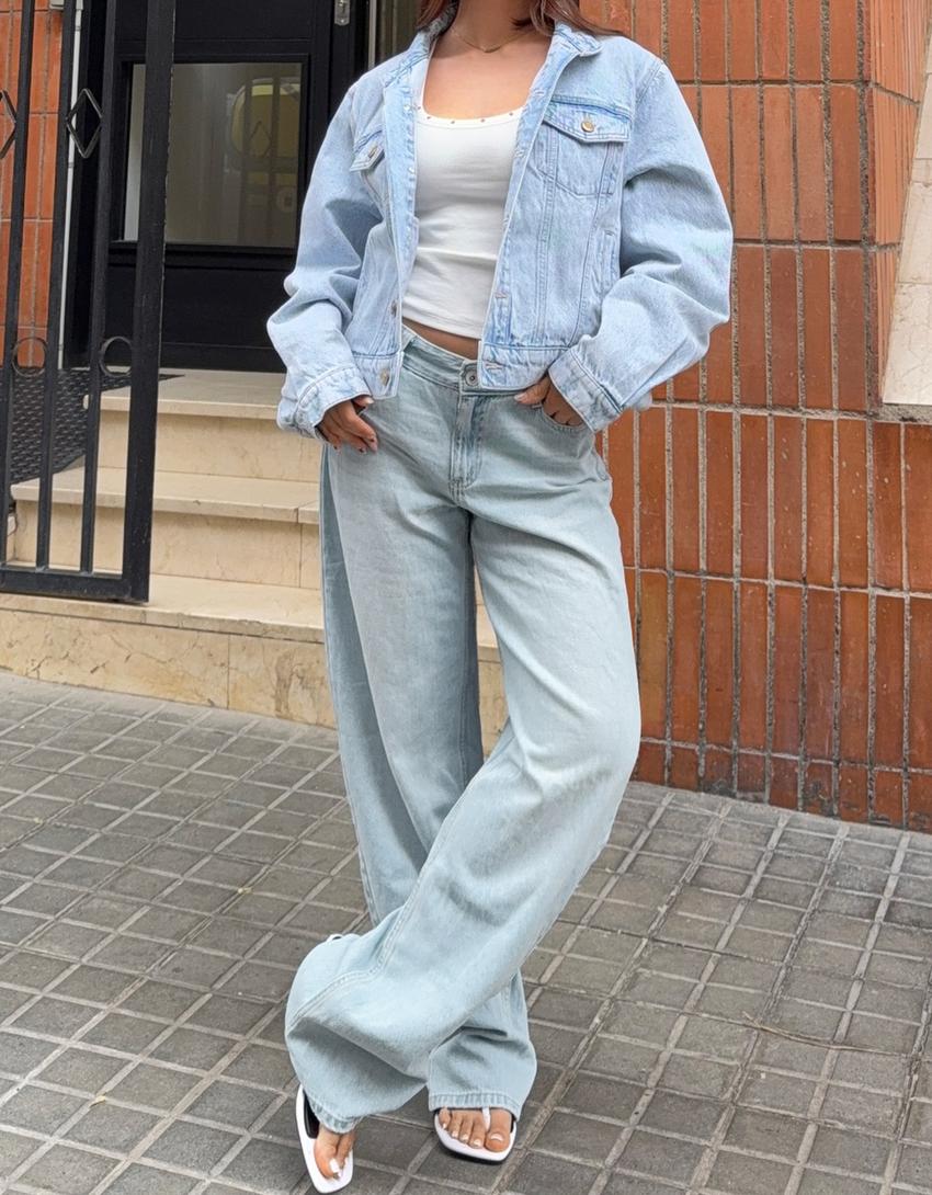 Düşük bel baggy barrel fit jean-Açık mavi