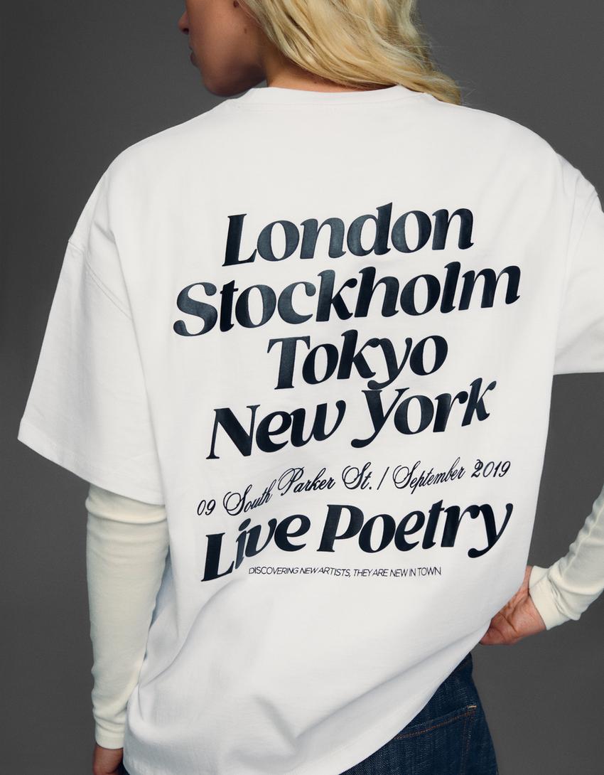 Camiseta manga corta print-Blanco roto