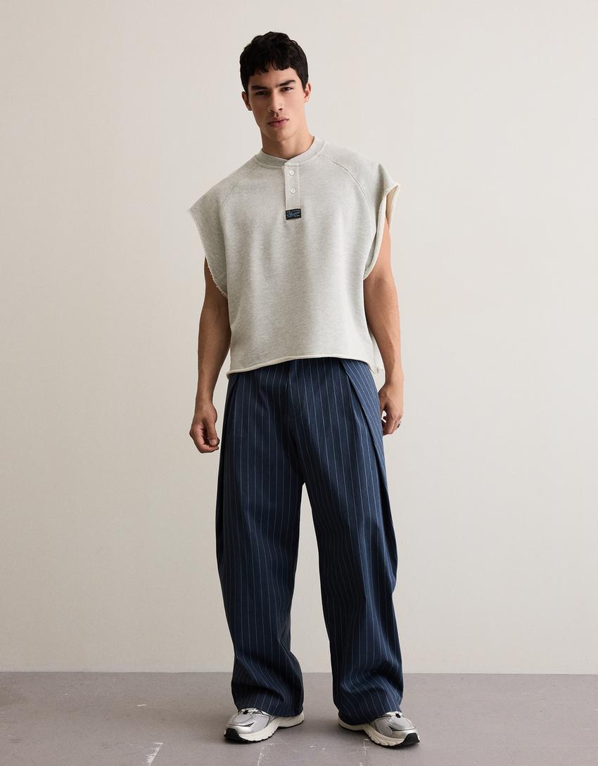 Şardonlu worker fit tişört-Gri