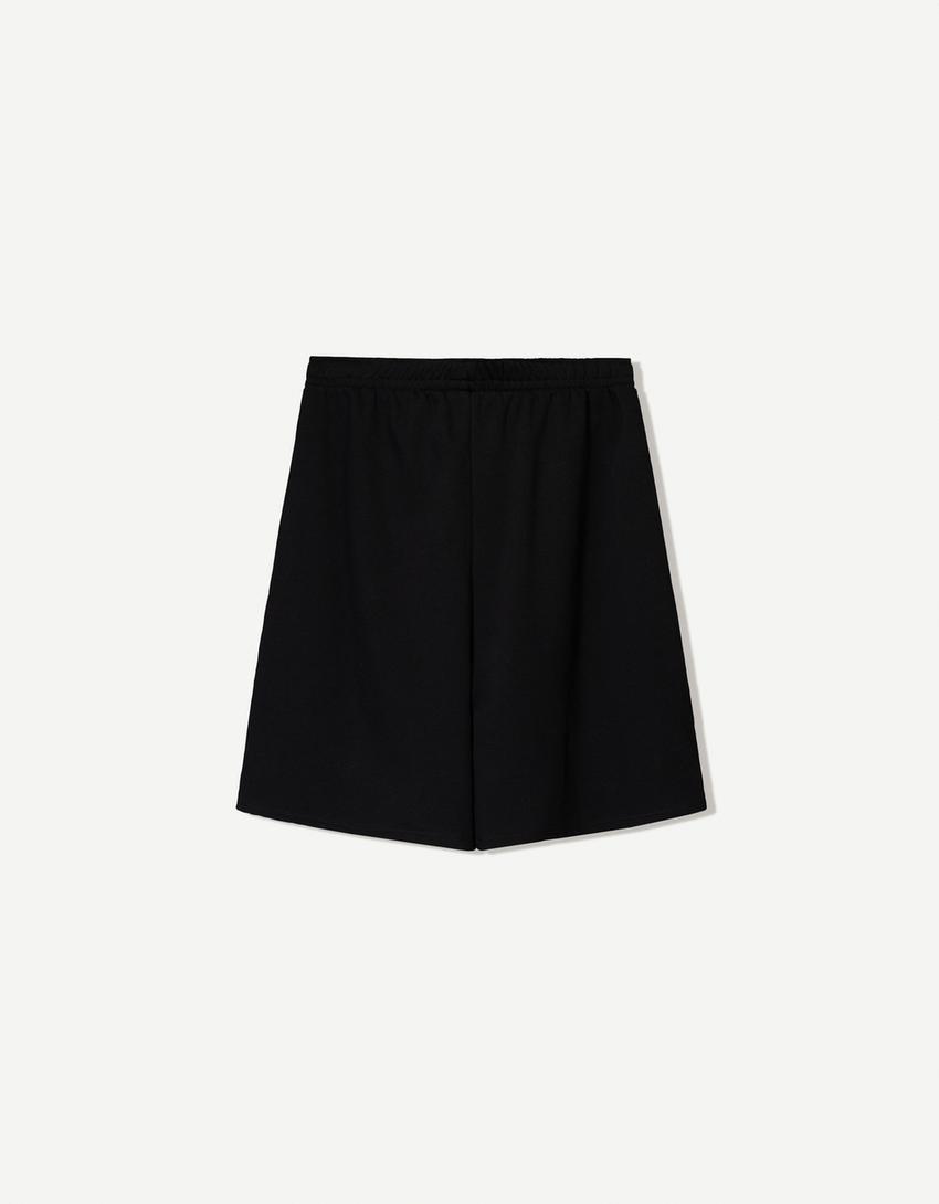 Plush Bermuda shorts with embroidery-Black