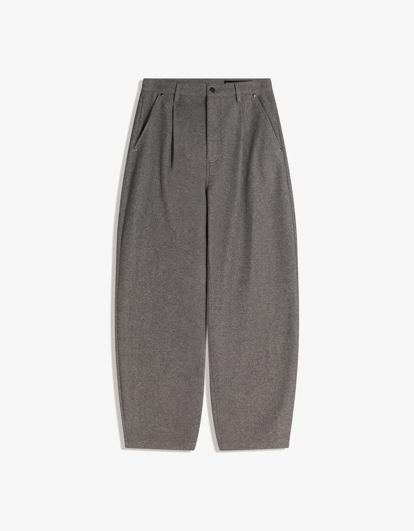 Balloon-fit flannel trousers-Dark grey