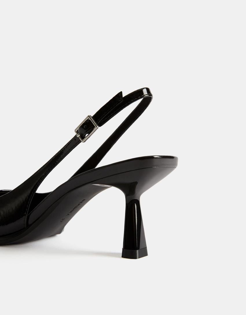 Kitten heel slingback shoes-BLACK-2