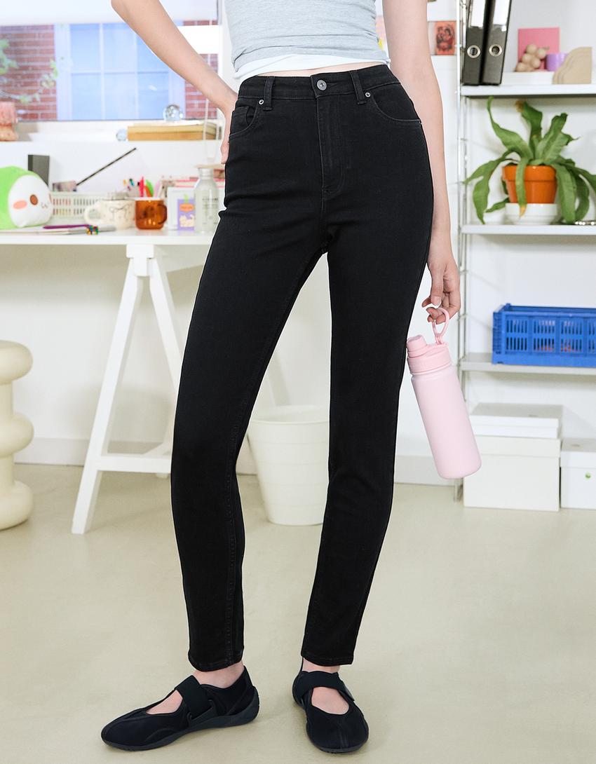 Soft skinny jeans met superhoge taille-Zwart-1
