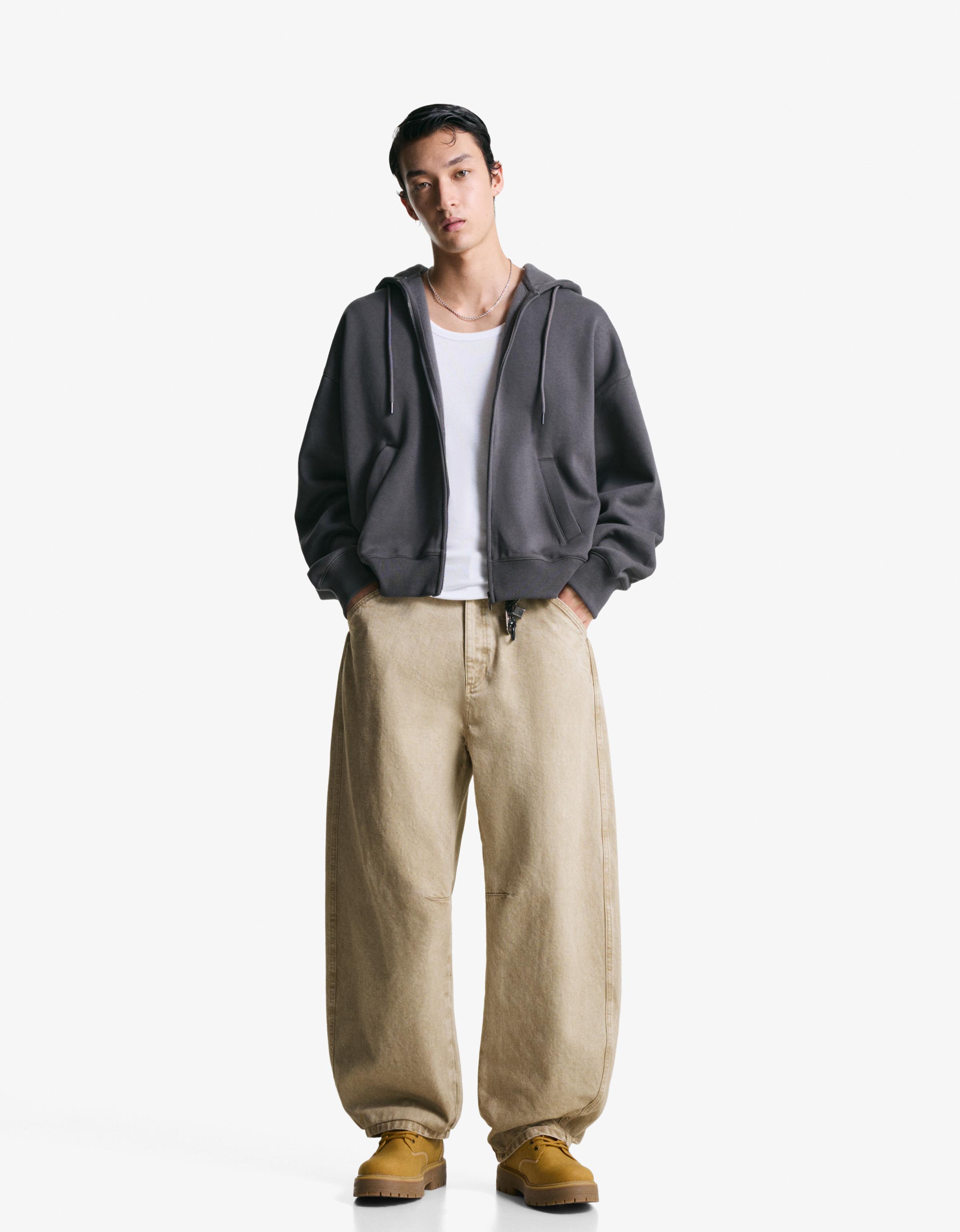 Bershka Barrel-Hose Herren 34 Rohweiß