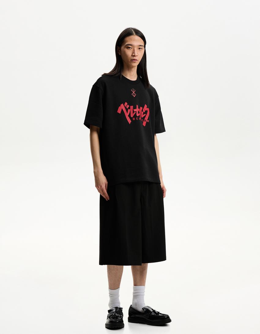 T-shirt Berserk manches courtes molleton imprimé-Noir