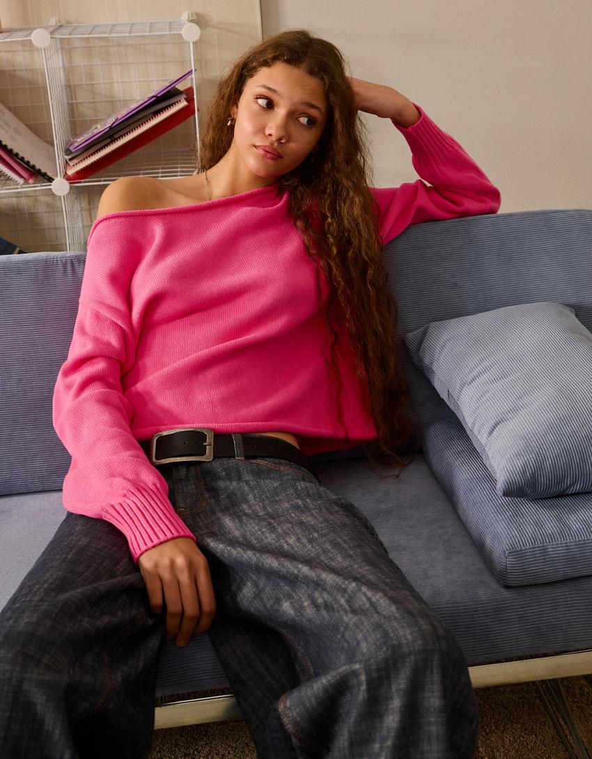 Trui met boothals-Fuchsia