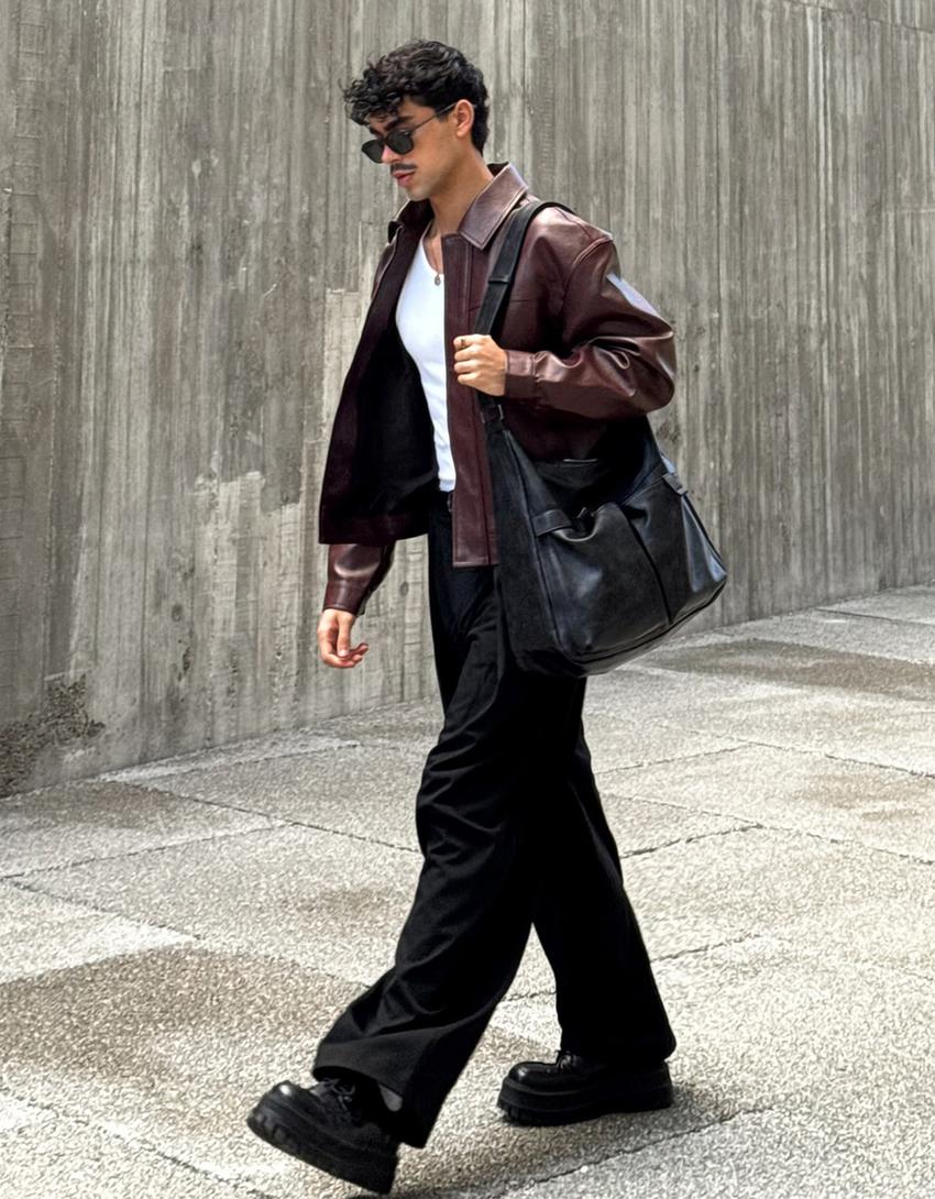 Veste boxy fit en similicuir-Bordeaux