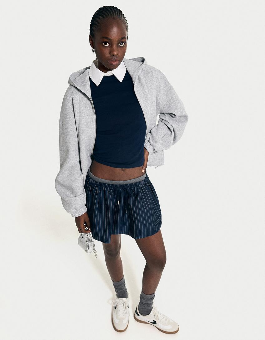 Oversize-Hoodie in Neopren-Optik mit Kapuze und Reißverschluss-Grau-2