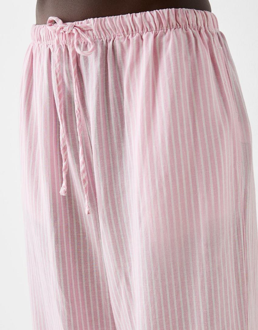 Straight-leg striped trousers with elasticated waist-Pink-5