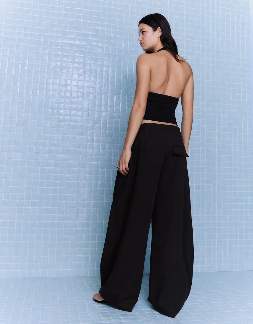 Pantalon à plis double bouton-Noir