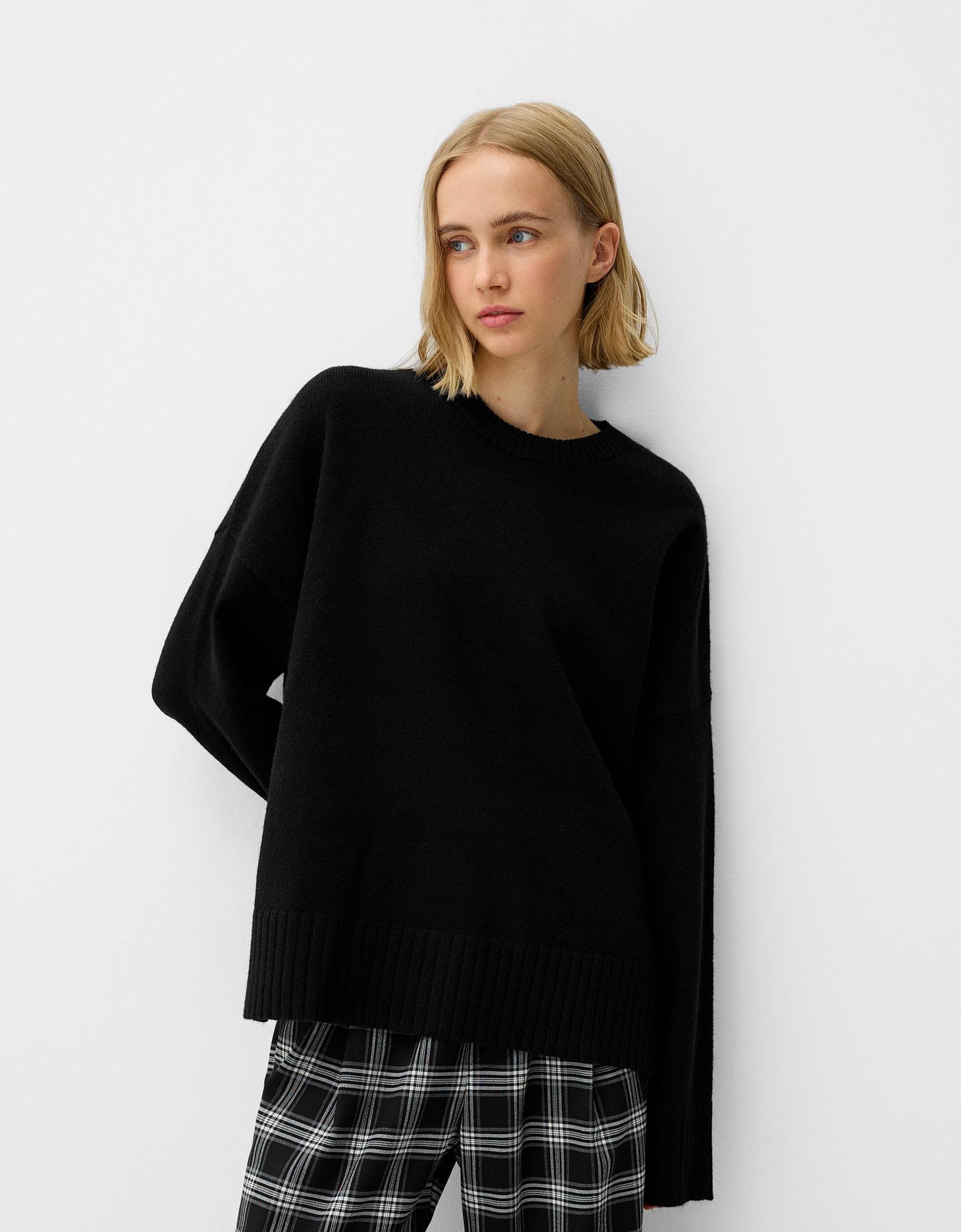 Bershka Maglia Collo Rotondo Donna S Nero