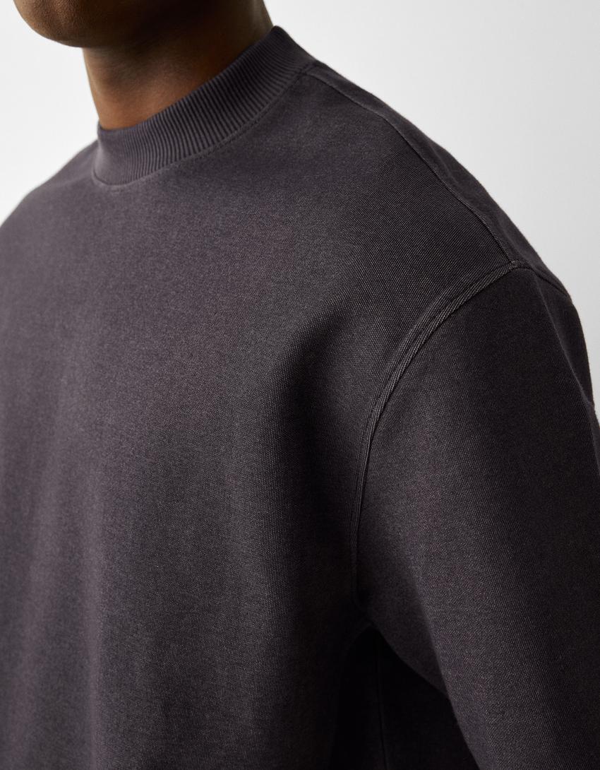 T-shirt manga curta felpa interlock efeito lavado nervuras-Preto-5