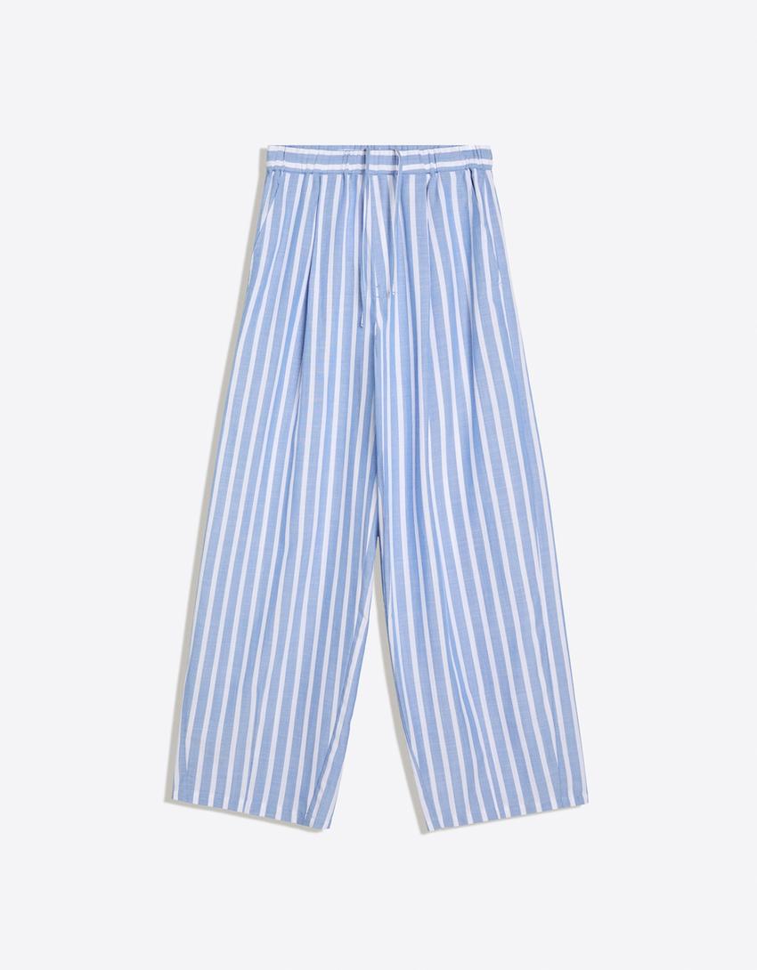 Super baggy pajama-style trousers-Light blue