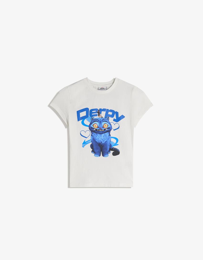 Camiseta KPop Demon Hunters Derpy manga corta print-Azul