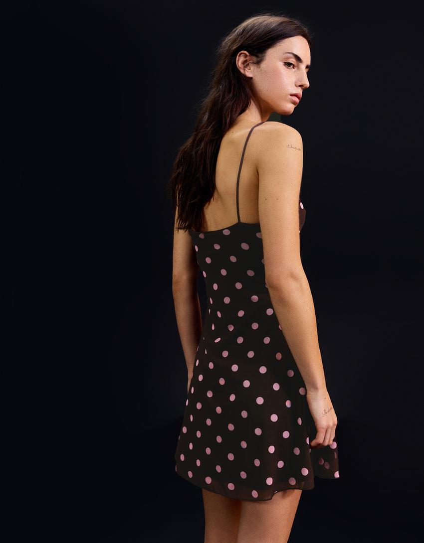 Strappy tulle mini dress-Brown