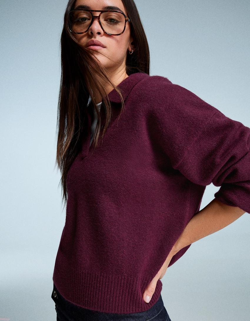 Pull col polo-Bordeaux