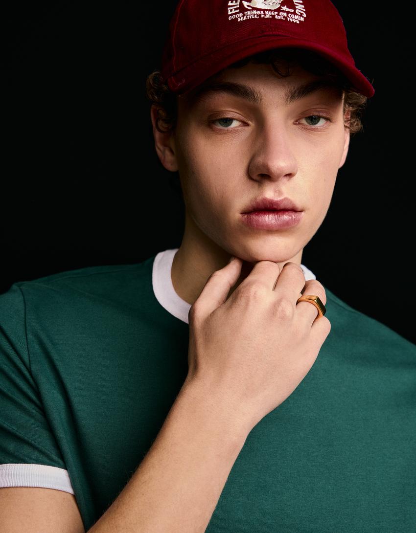 Short sleeve contrast rib T-shirt-Green