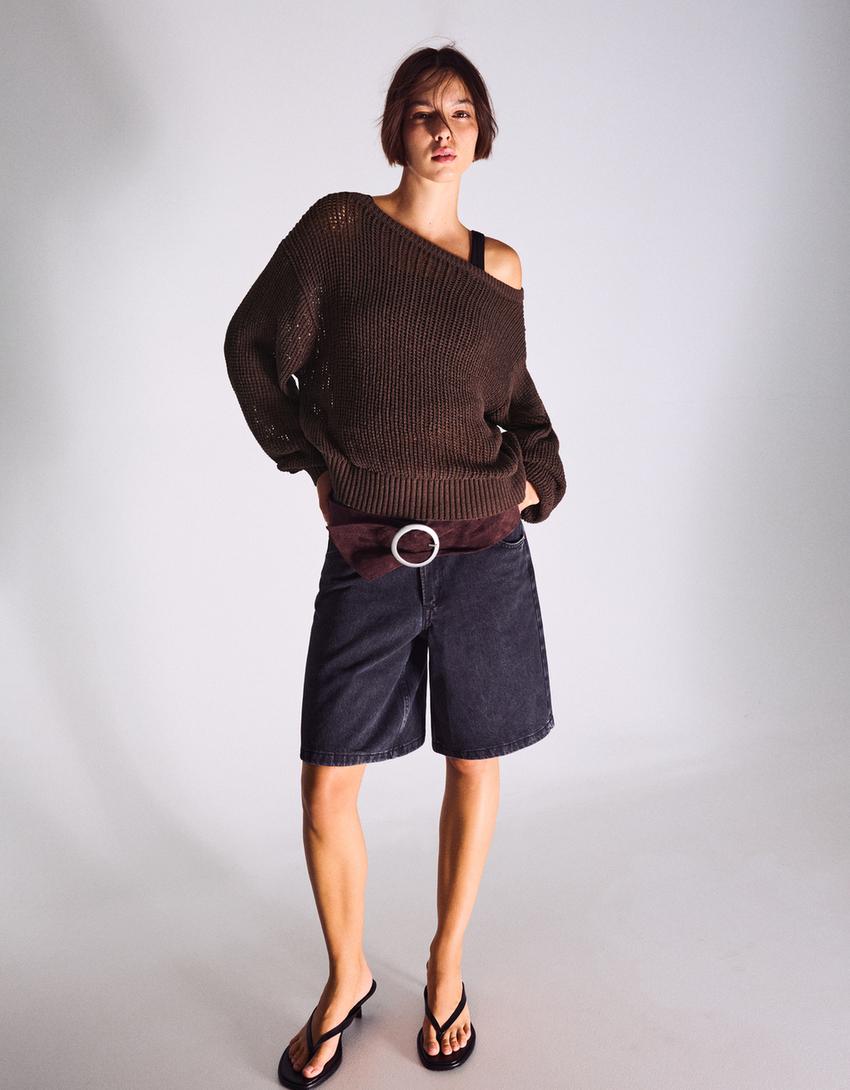 Rustic openwork sweater-Brown