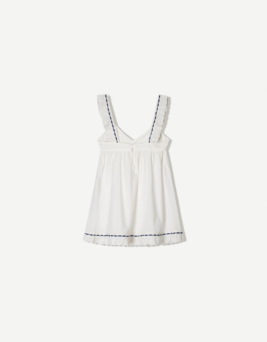 Vestido mini bordado suizo-Blanco