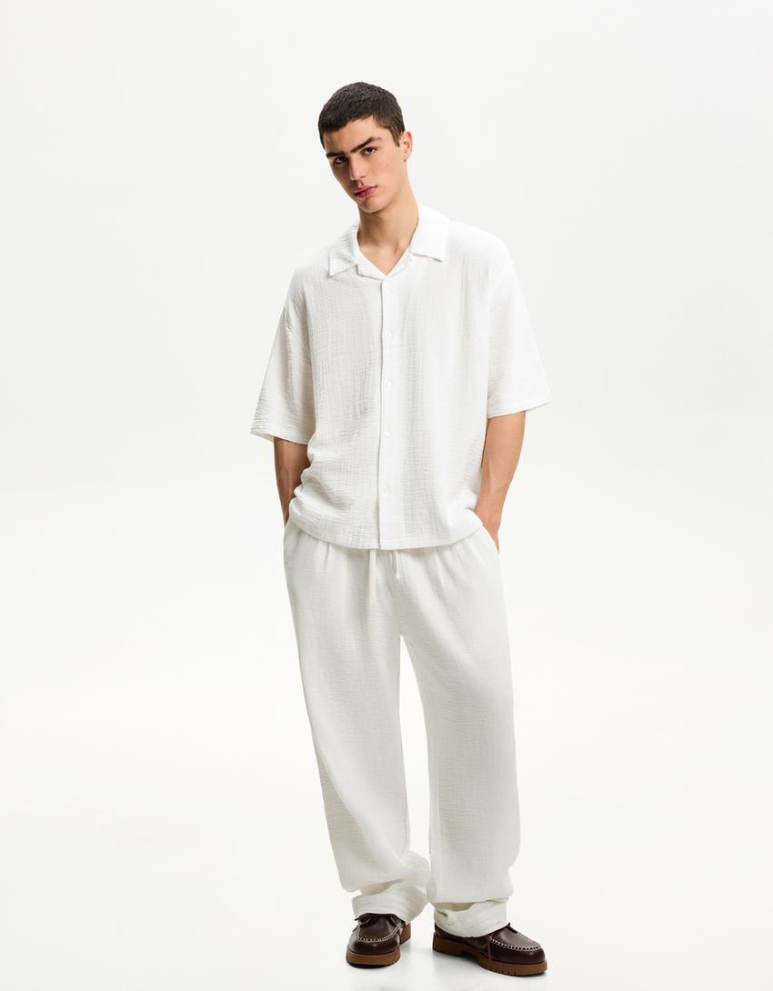 Textured short sleeve shirt-White