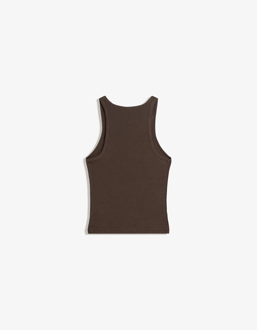 Camiseta sin mangas rib-Marrón