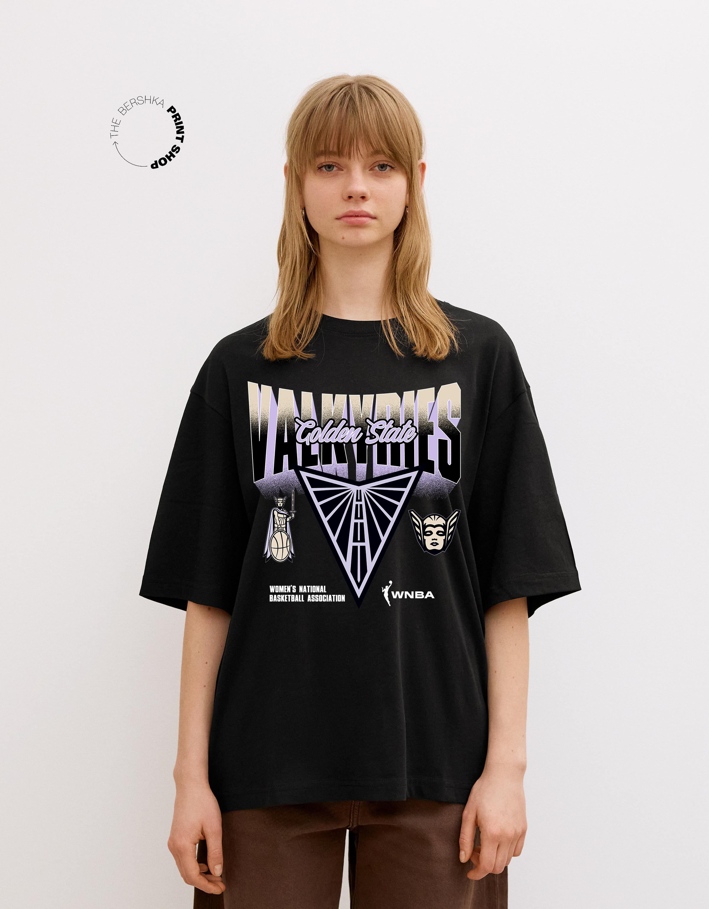 Bershka Wnba Golden State Valkyries T-Shirt Mit Kurzen Ärmeln Damen Xs Schwarz
