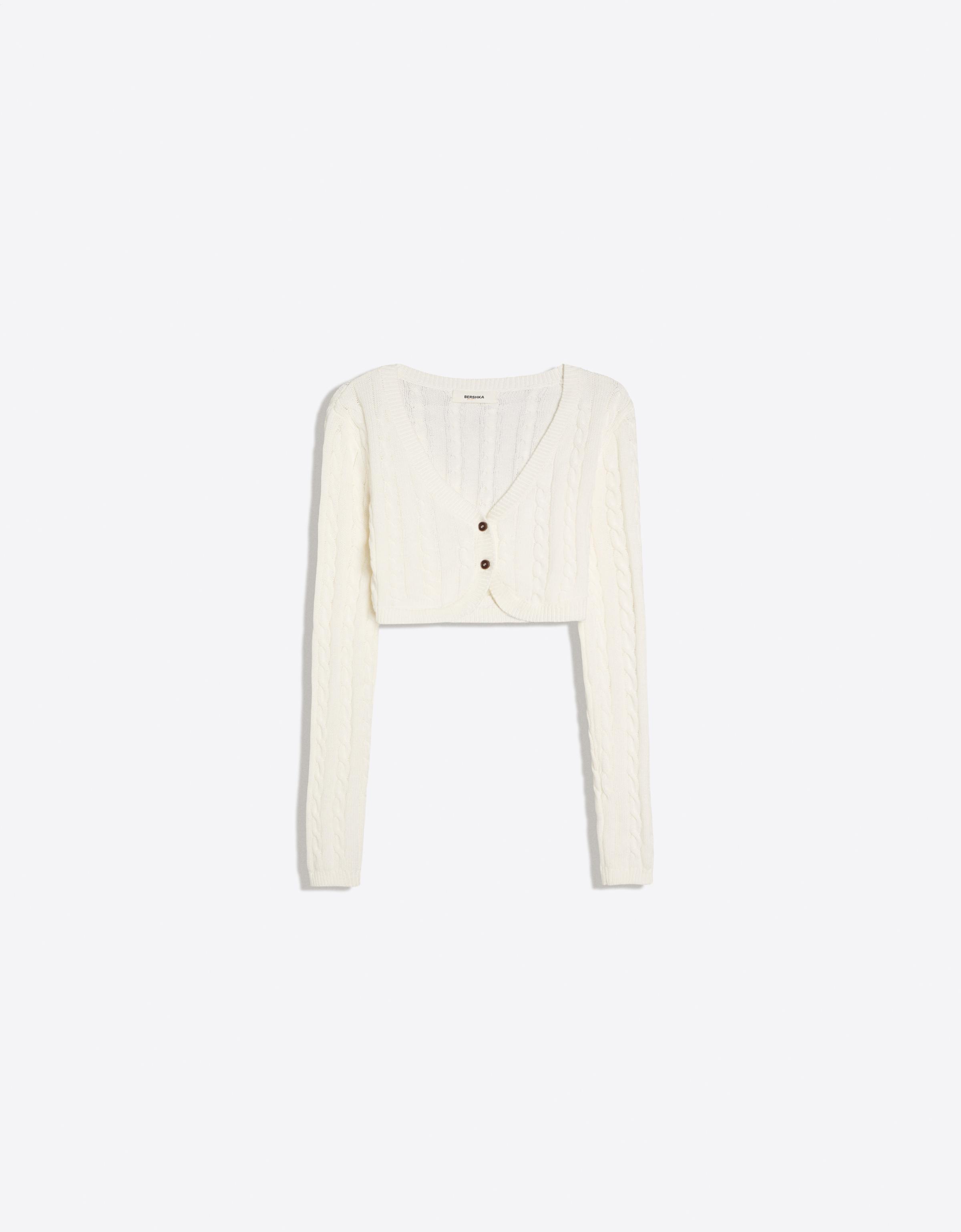 Cropped cable-knit cardigan — Cream