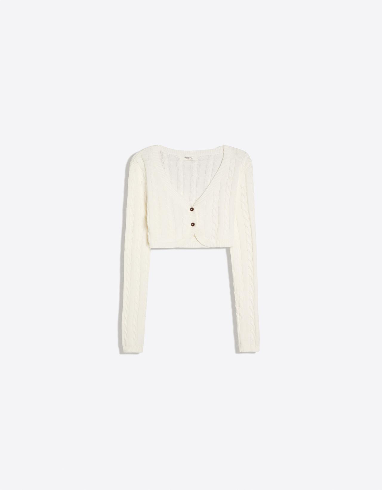 Cropped cable-knit cardigan — Cream