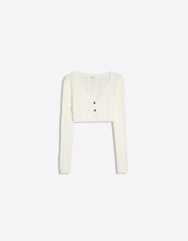 Cropped cable-knit cardigan — Cream 5