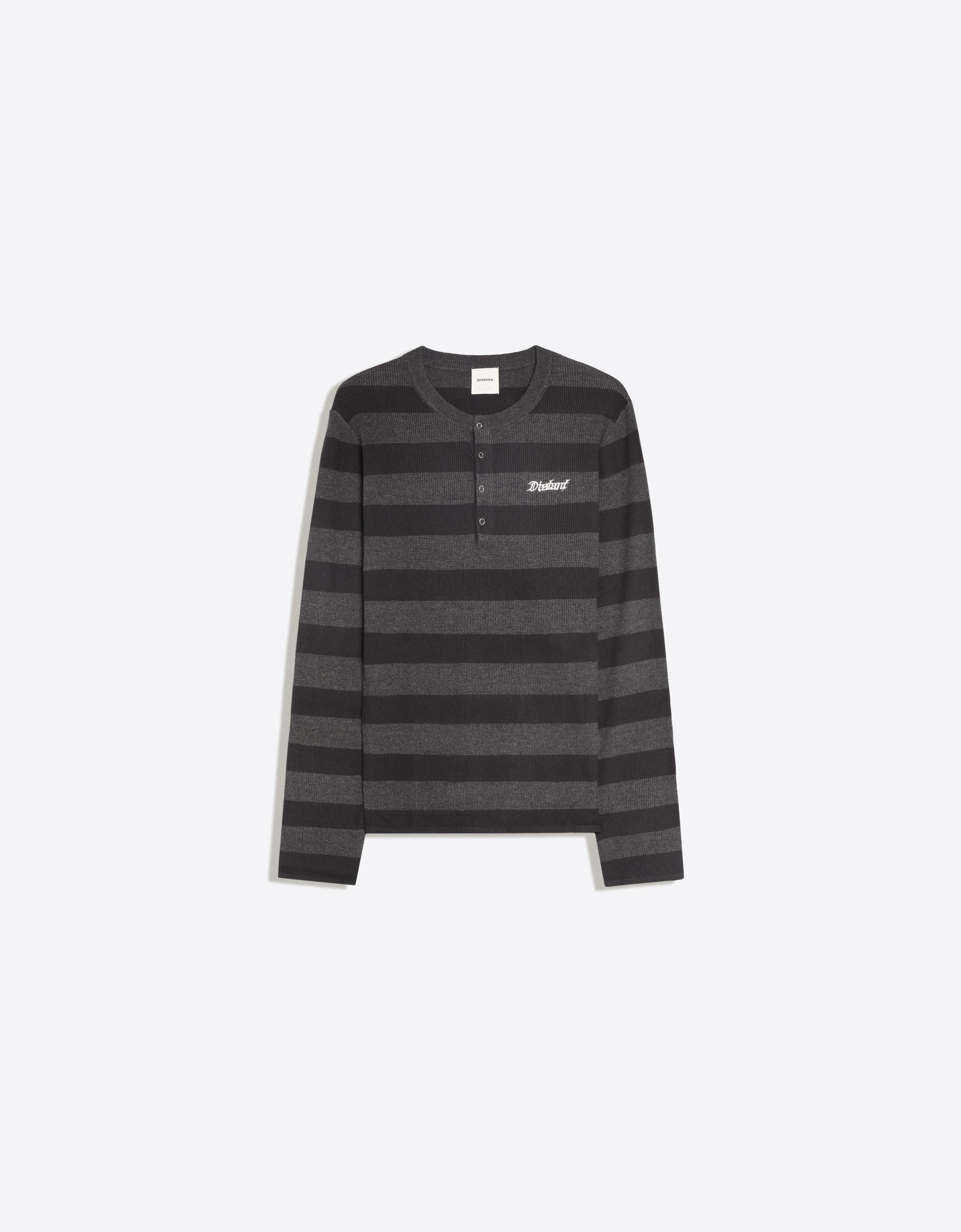 Waffle-knit henley jumper — Dark grey