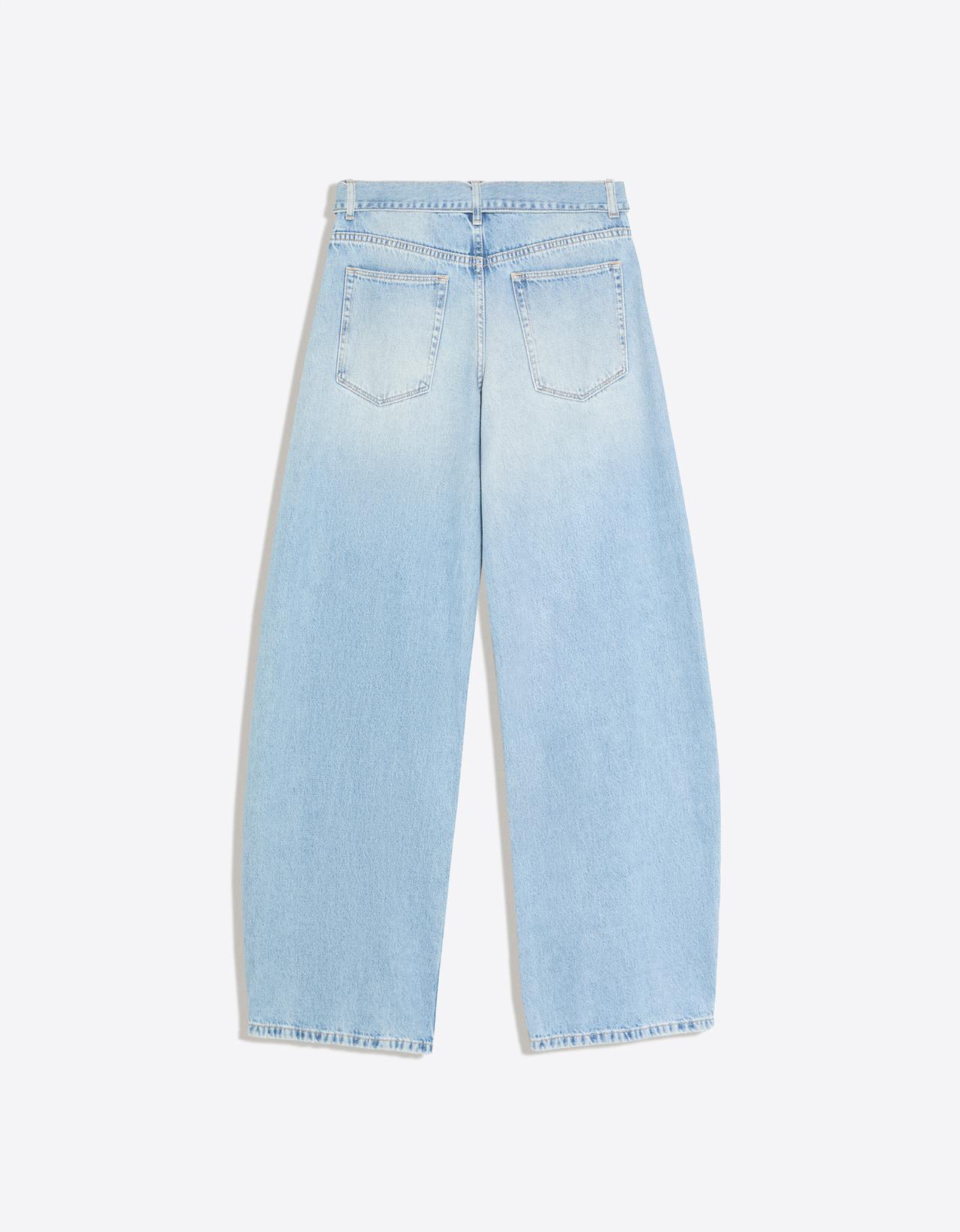 Wide-leg jeans with belt — Light blue