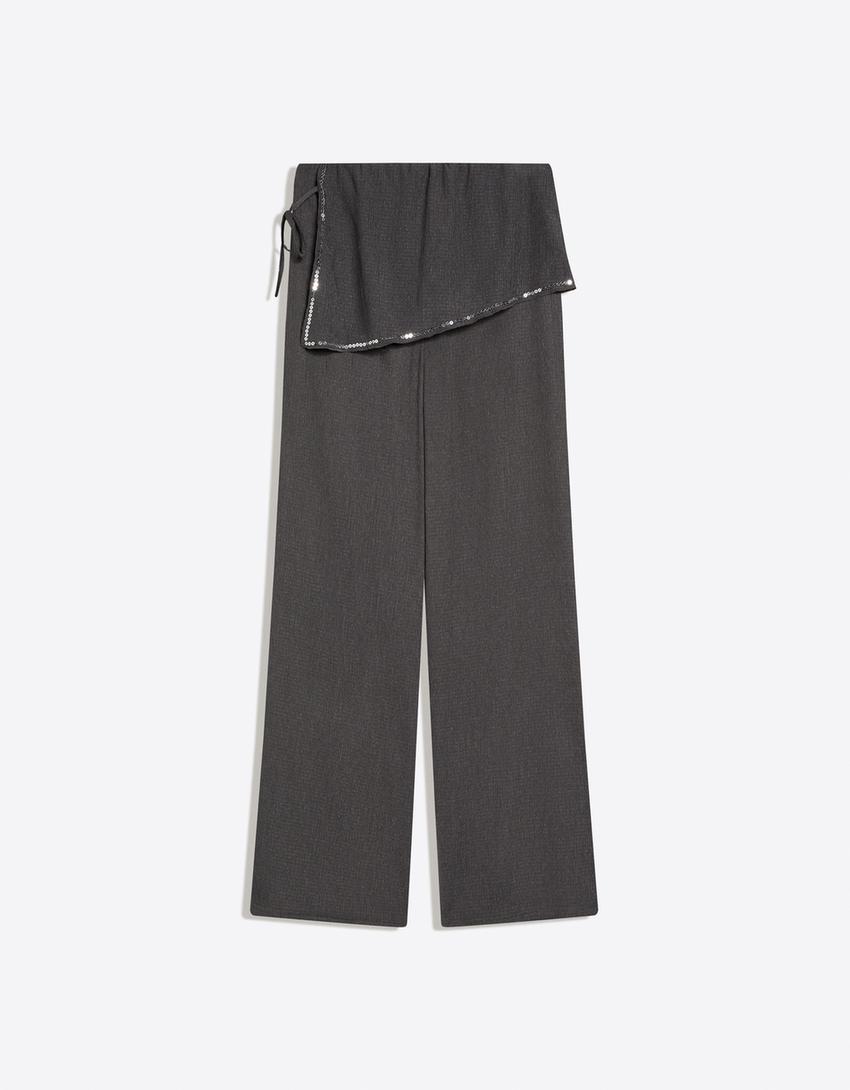 Pantalón con sobre falda lentejuelas-Gris oscuro