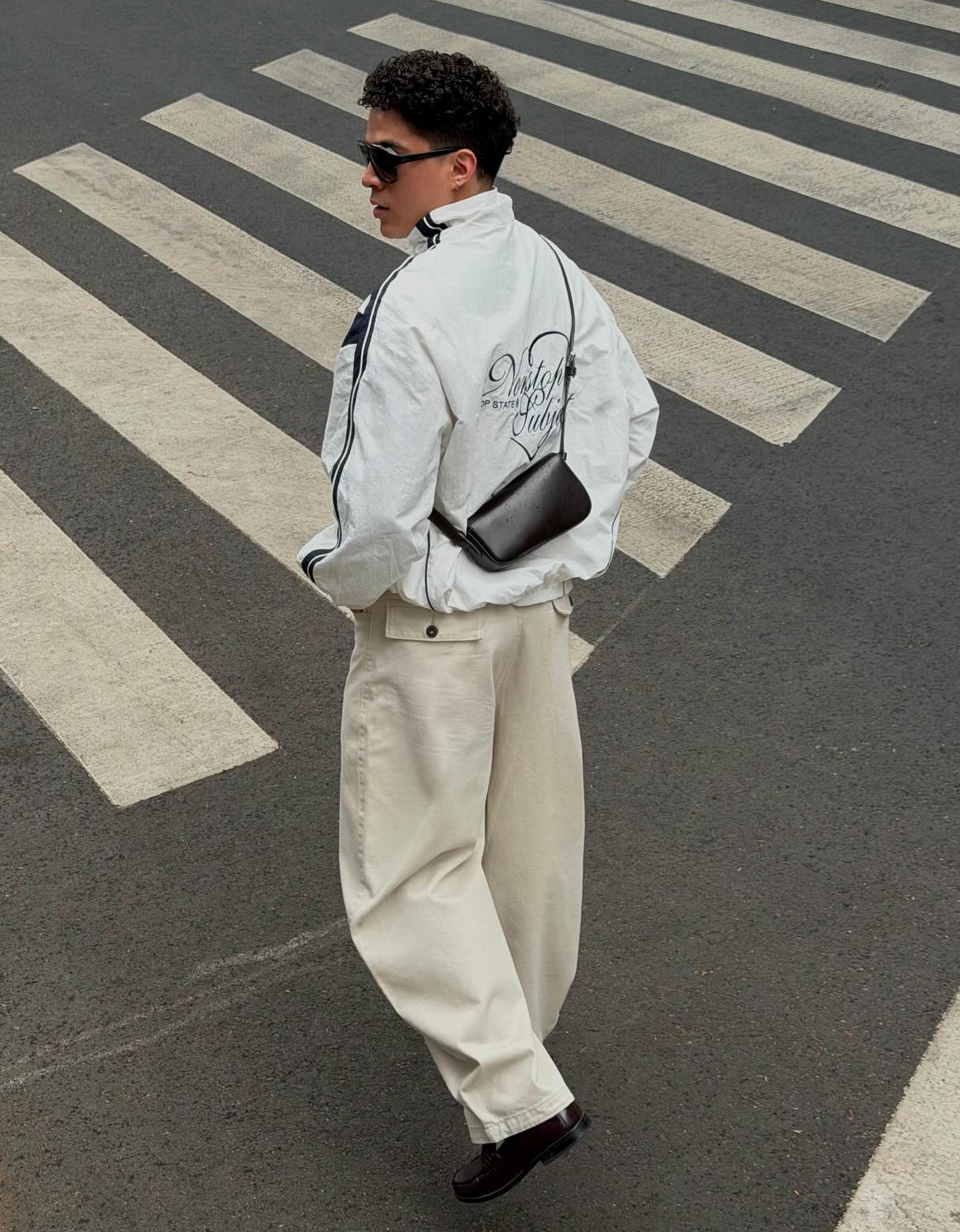 Embroidered crossover barrel trousers — Sand