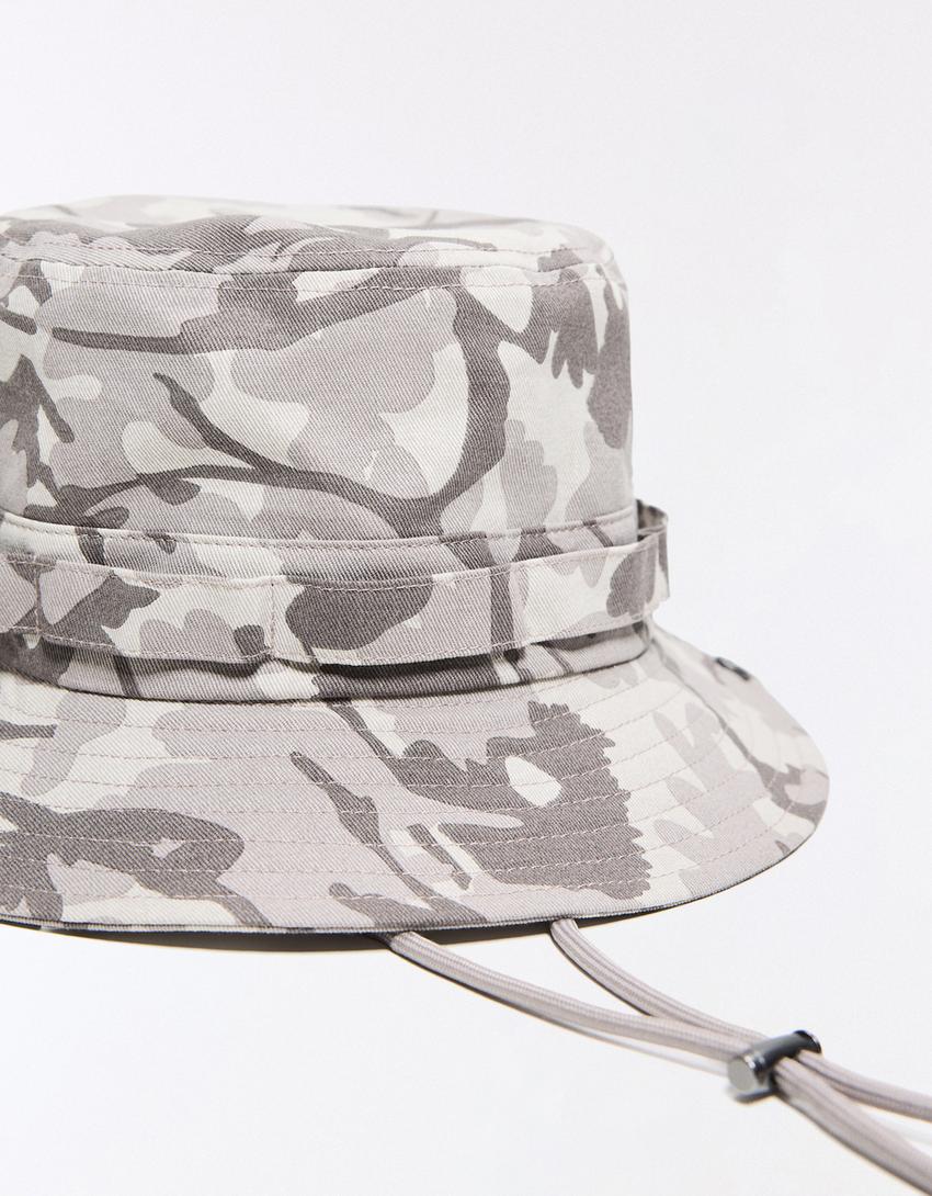 Printed bucket hat-Grey Marl