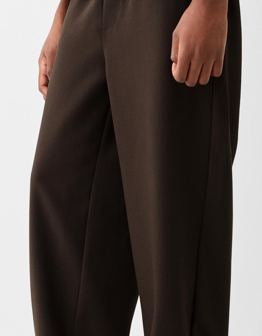 Pantalon carotte tailleur-Marron-3