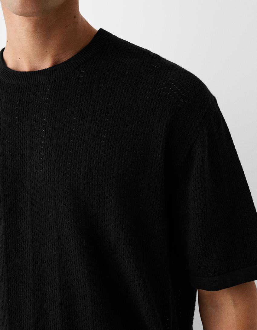 T-shirt estrutura rendilhado-Preto-5