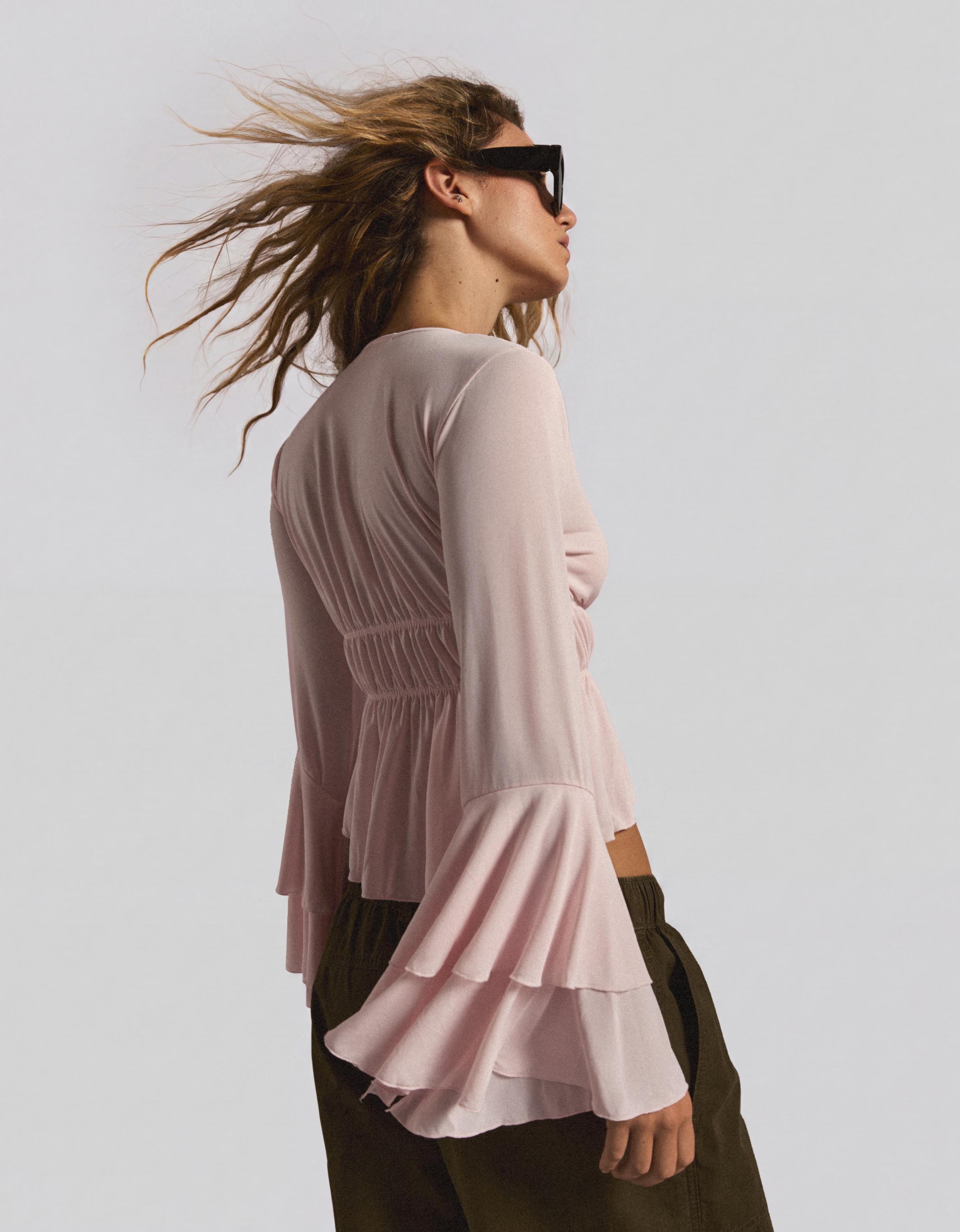 Flowy frilled T-shirt — Pink