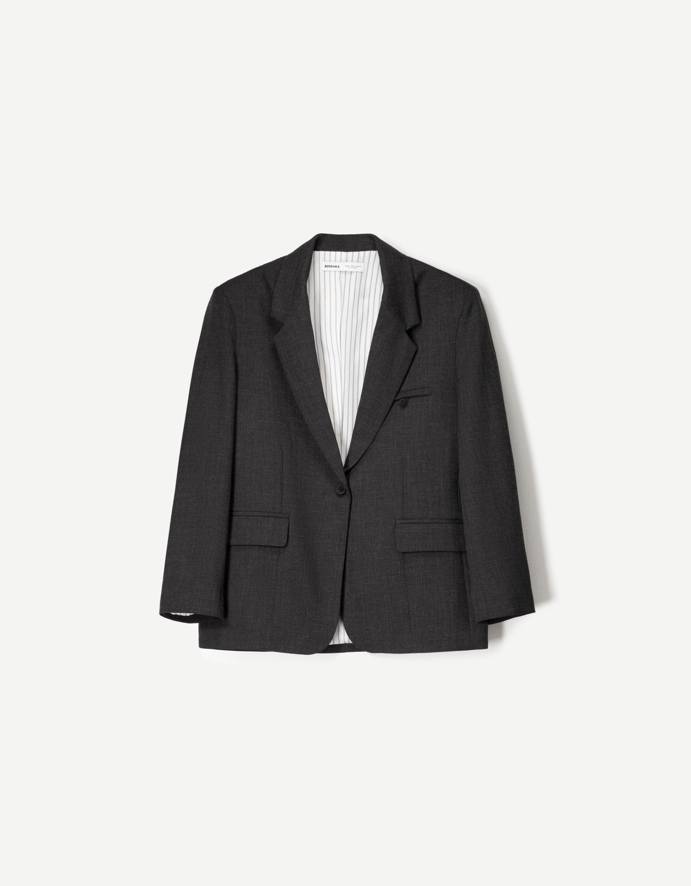 Bershka Melierter Oversize-Blazer Damen Xs Dunkelgrau