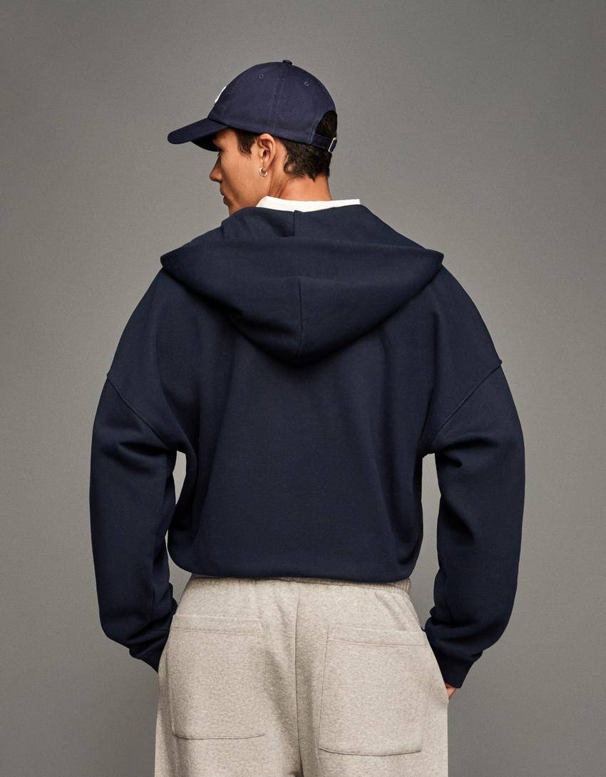 Sweatshirt fecho de correr oversize capuz-Marinho-1