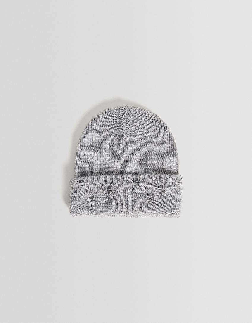 Ripped detail beanie-Grey-4