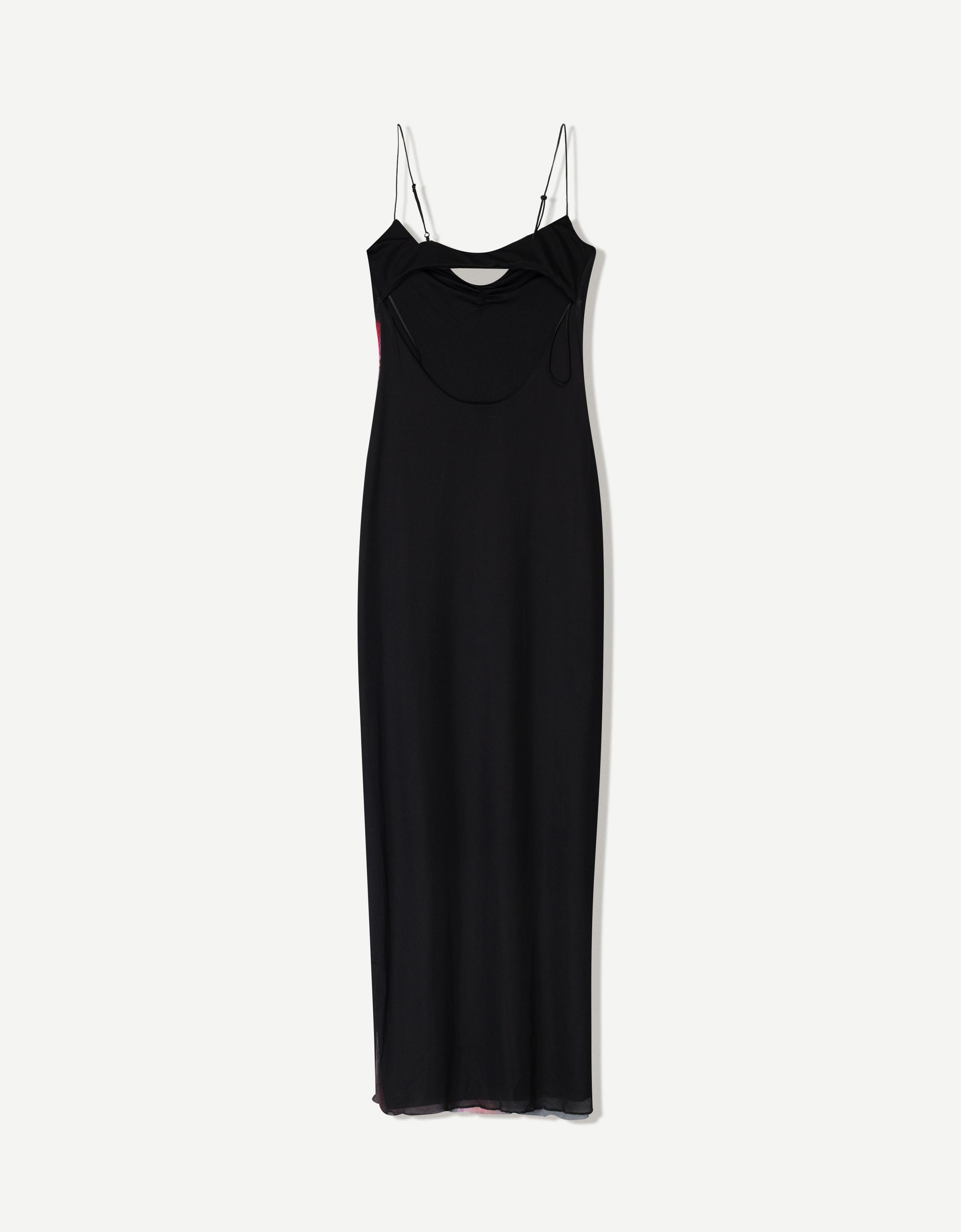 スペイン発☆Bershka♪テクスチャプリントのミディドレス Printed strappy tulle midi dress - Women | Bershka
