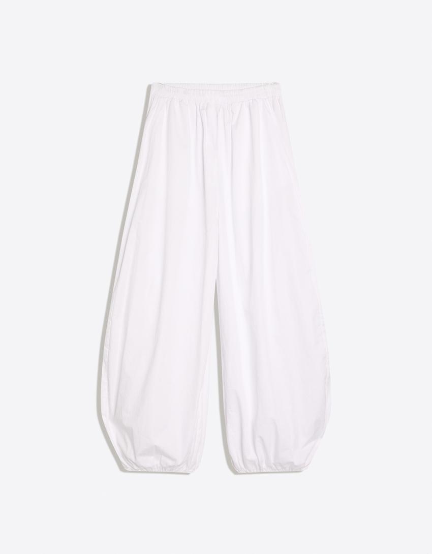 Poplin bloomer pantolon-Beyaz