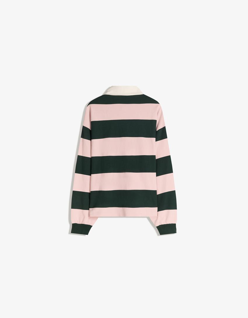 Striped plush polo shirt-Pink