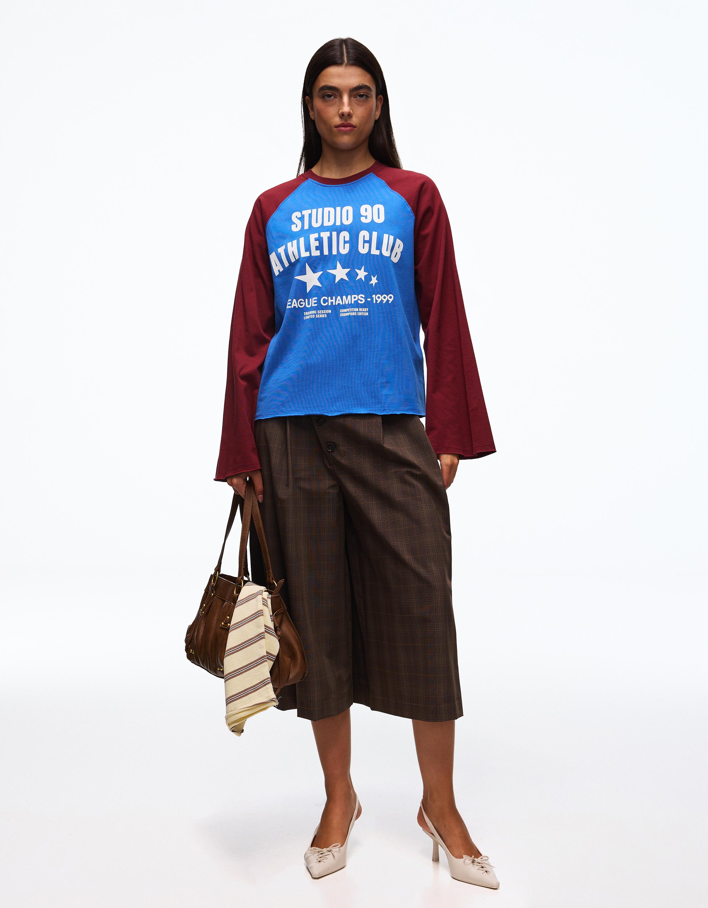 Culotte Bermuda shorts with crossed buttons — Brown