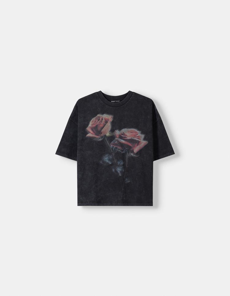 Desenli kısa kollu oversize t-shirt