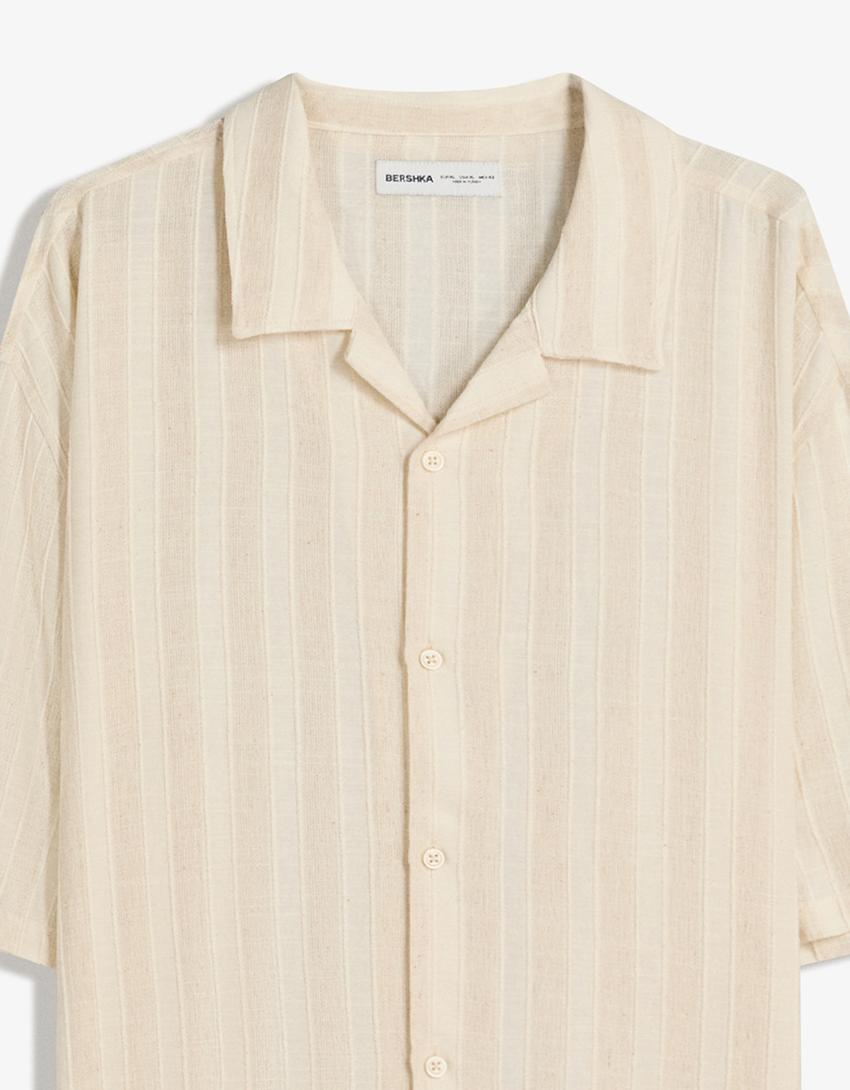 Short sleeve rustic shirt-Beige-2