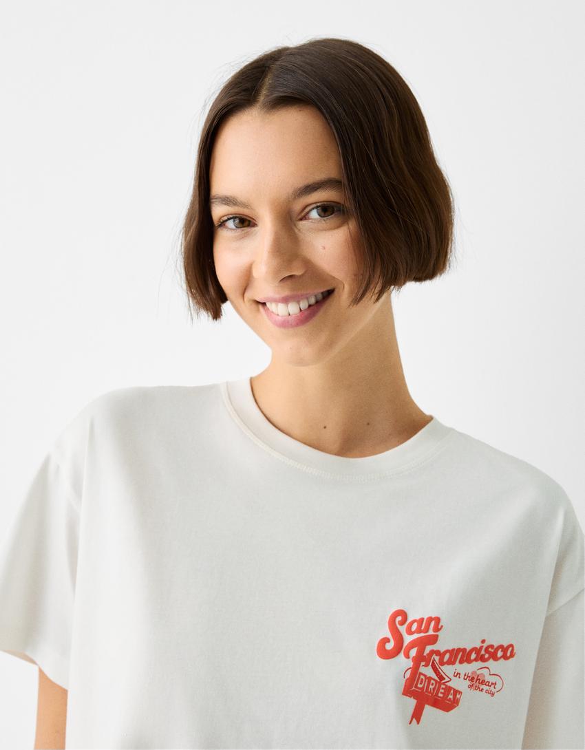 Printed short sleeve oversize T-shirt-Off white-2